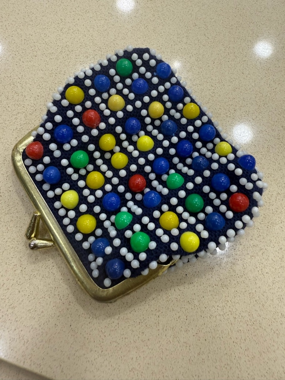 Beaded Color Dot Coin Purse - Multicolor on Navy